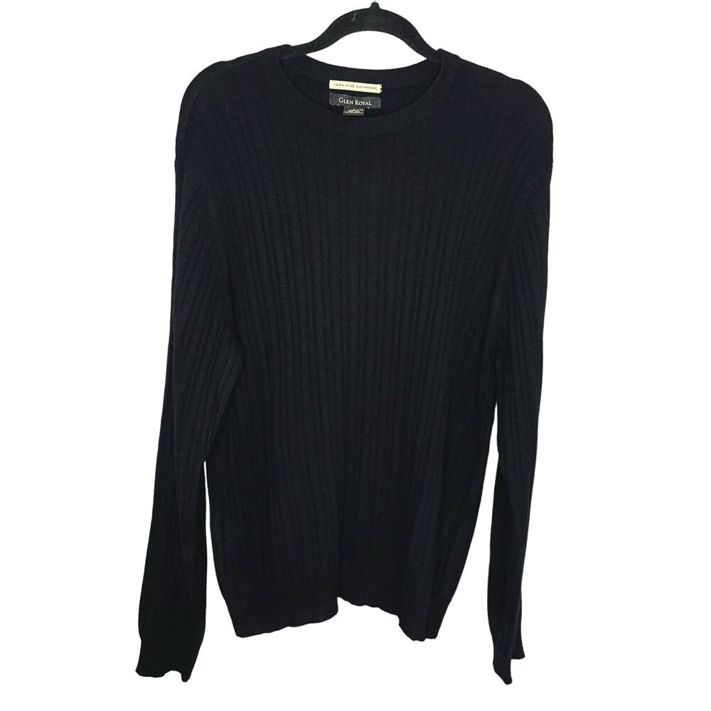 Glen Royal Men's Cashmere Ribbed Crew Neck Sweater Long Sleeve Soft Luxury L